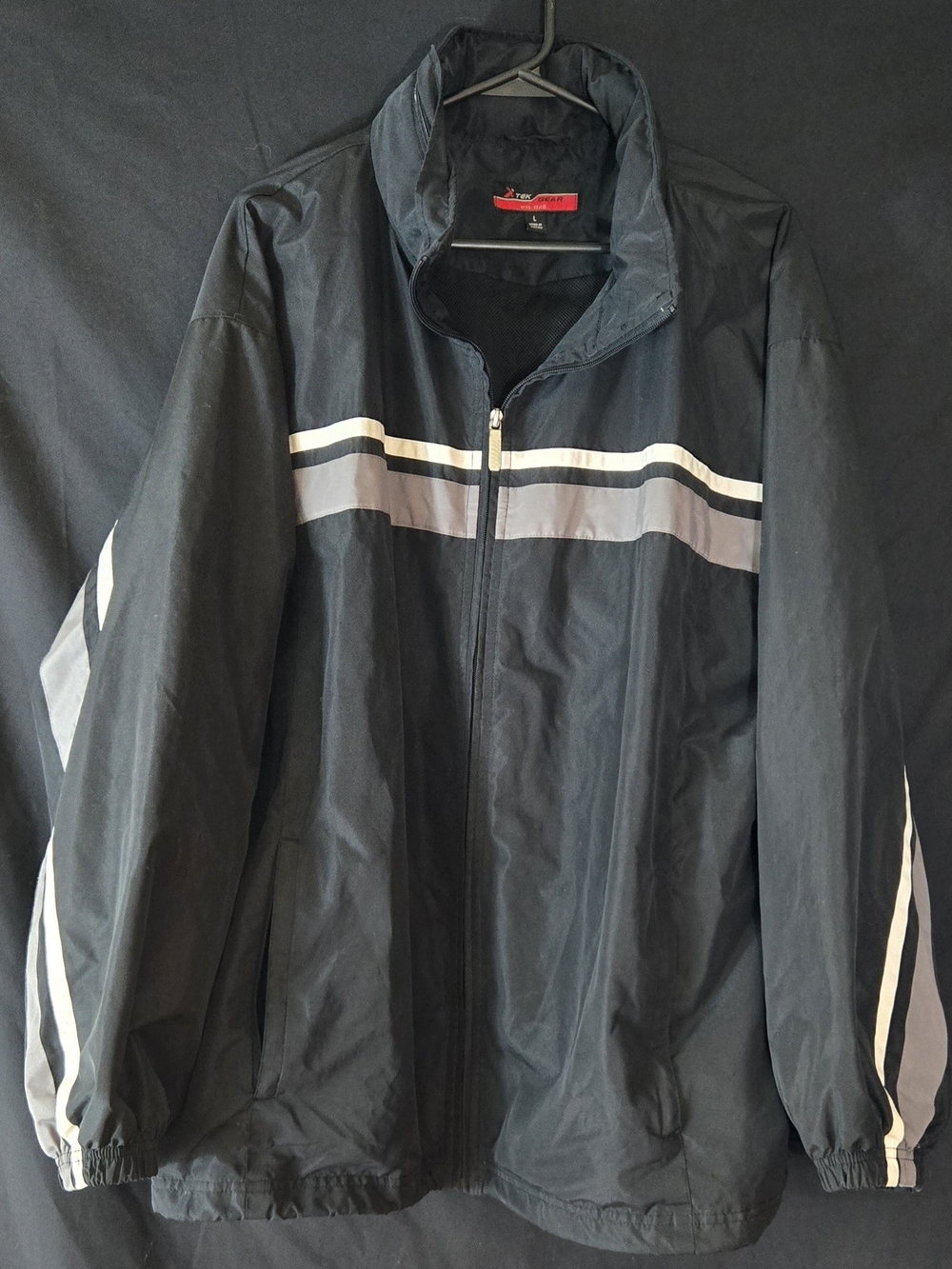 Tek Gear Men's Black Windbreaker Jacket with Reflective Stripes #535